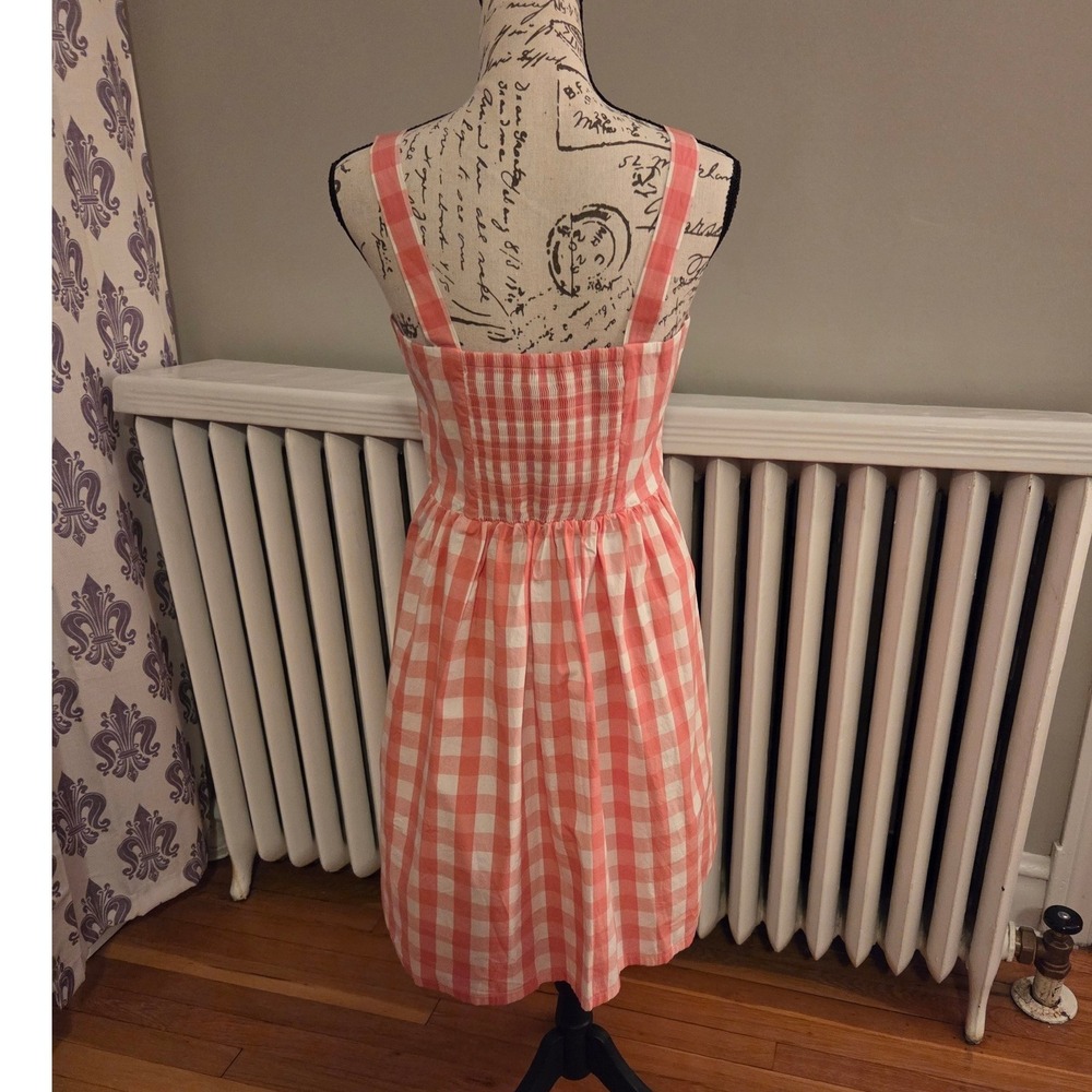 J. by J.Crew Pink Gingham Smocked Back Fit & Flare Cotton Cottage Sundress Sz S - Picture 4 of 10